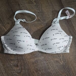 Victoria's Secret White and Black Script Bra Padded No Wire.